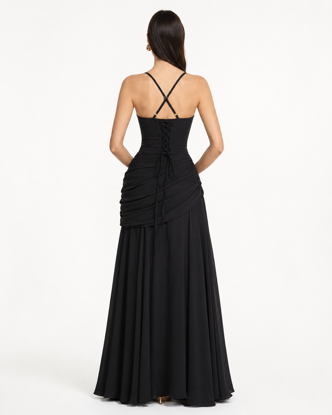 Noreia - Robe maxi femme à col carré froncé et laçage dos