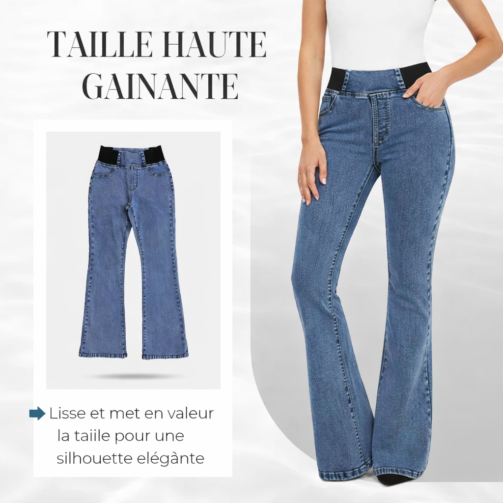 Rovindra™ - Jean Évasé Taille Haute Stretch Femme