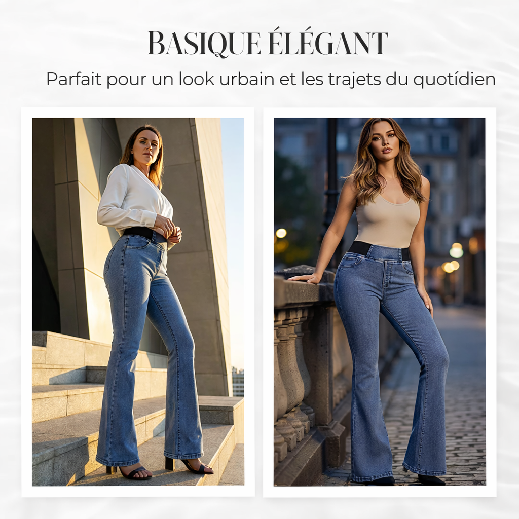 Rovindra™ - Jean Évasé Taille Haute Stretch Femme