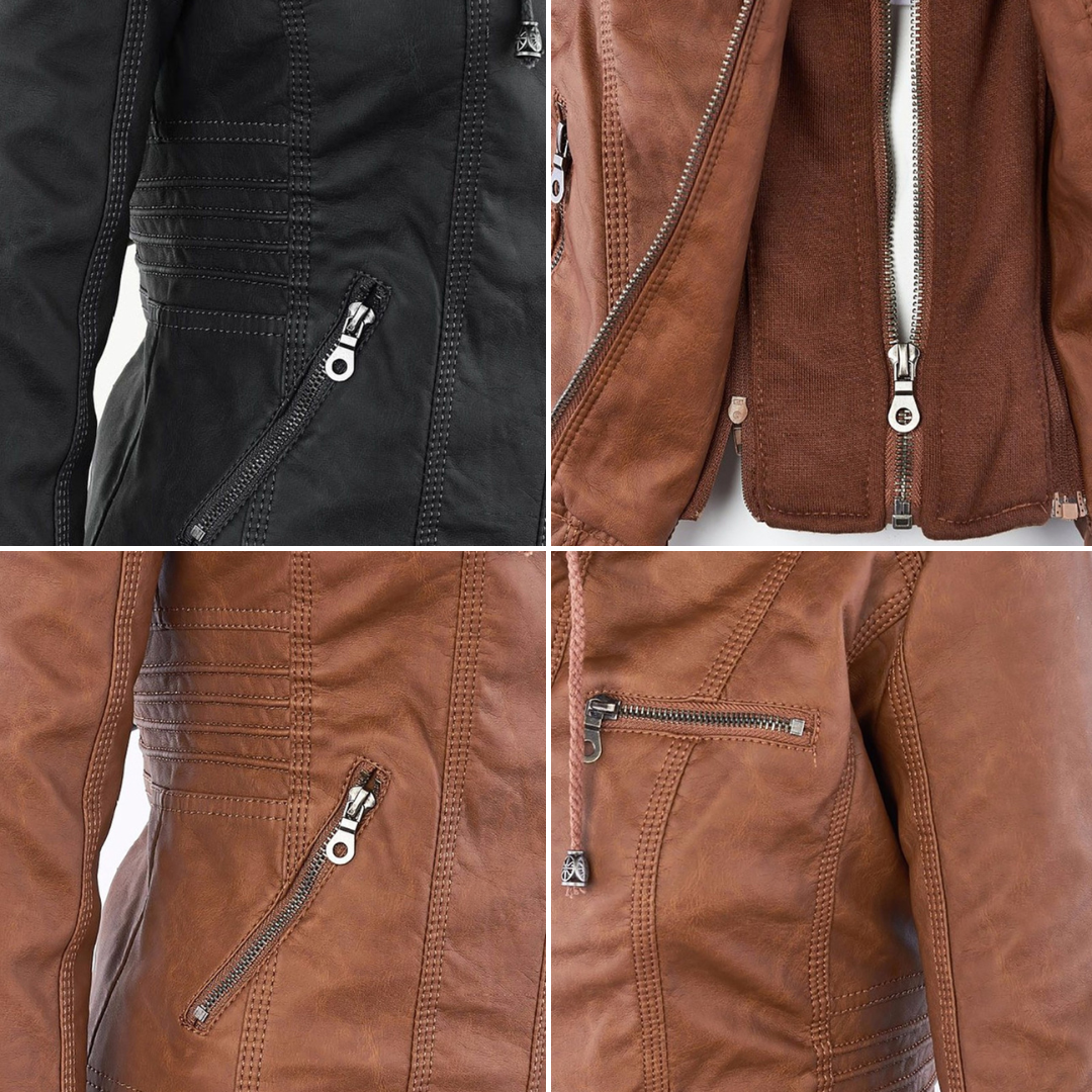 Rieke - Veste femme en similicuir à capuche et fermeture éclair