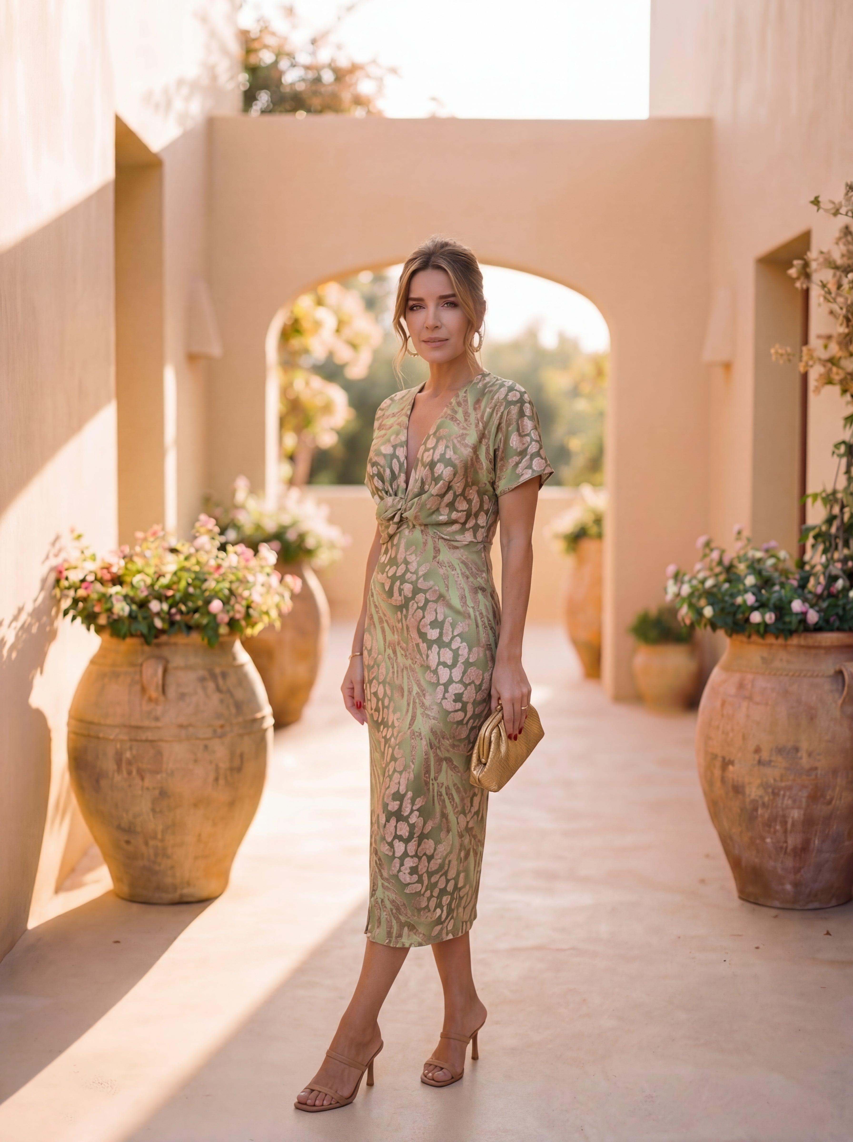 Rovella™ - Robe Midi Femme Drapée Nœud Élégant Style Sophistiqué