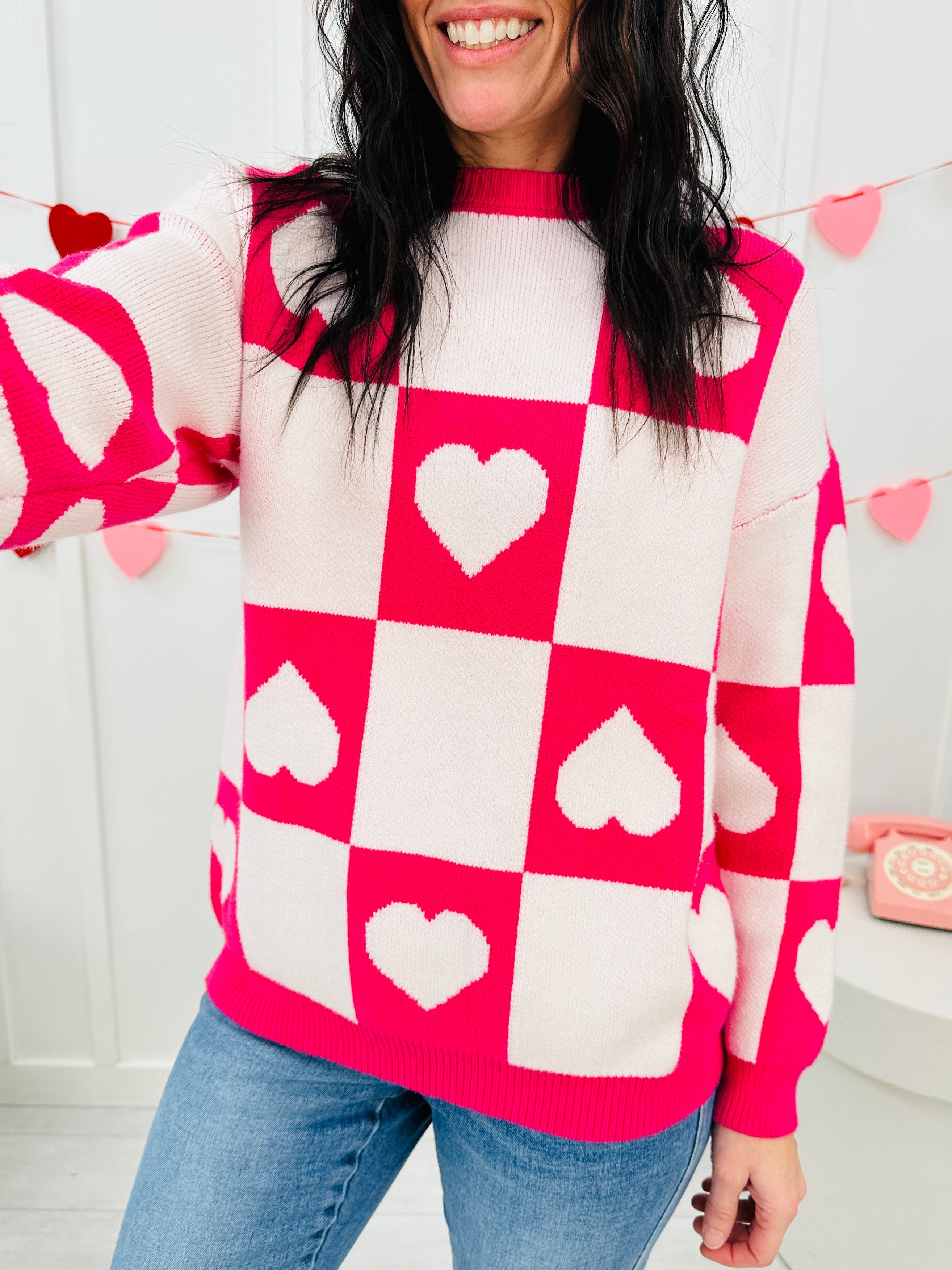 Ottilie™ - Pull Saint-Valentin à Cœurs Carreaux
