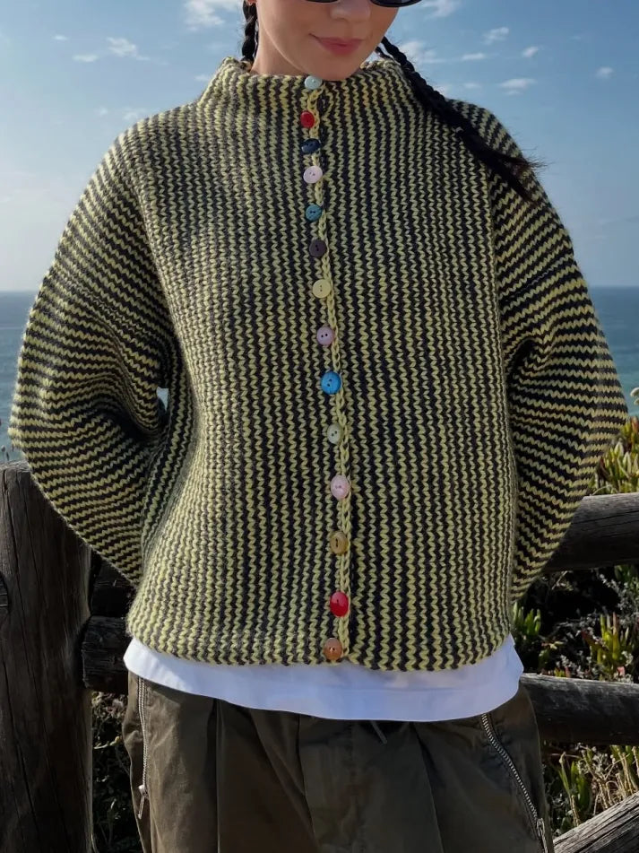 Brisalora™ - Cardigan En Tricot À Boutons Multicolores