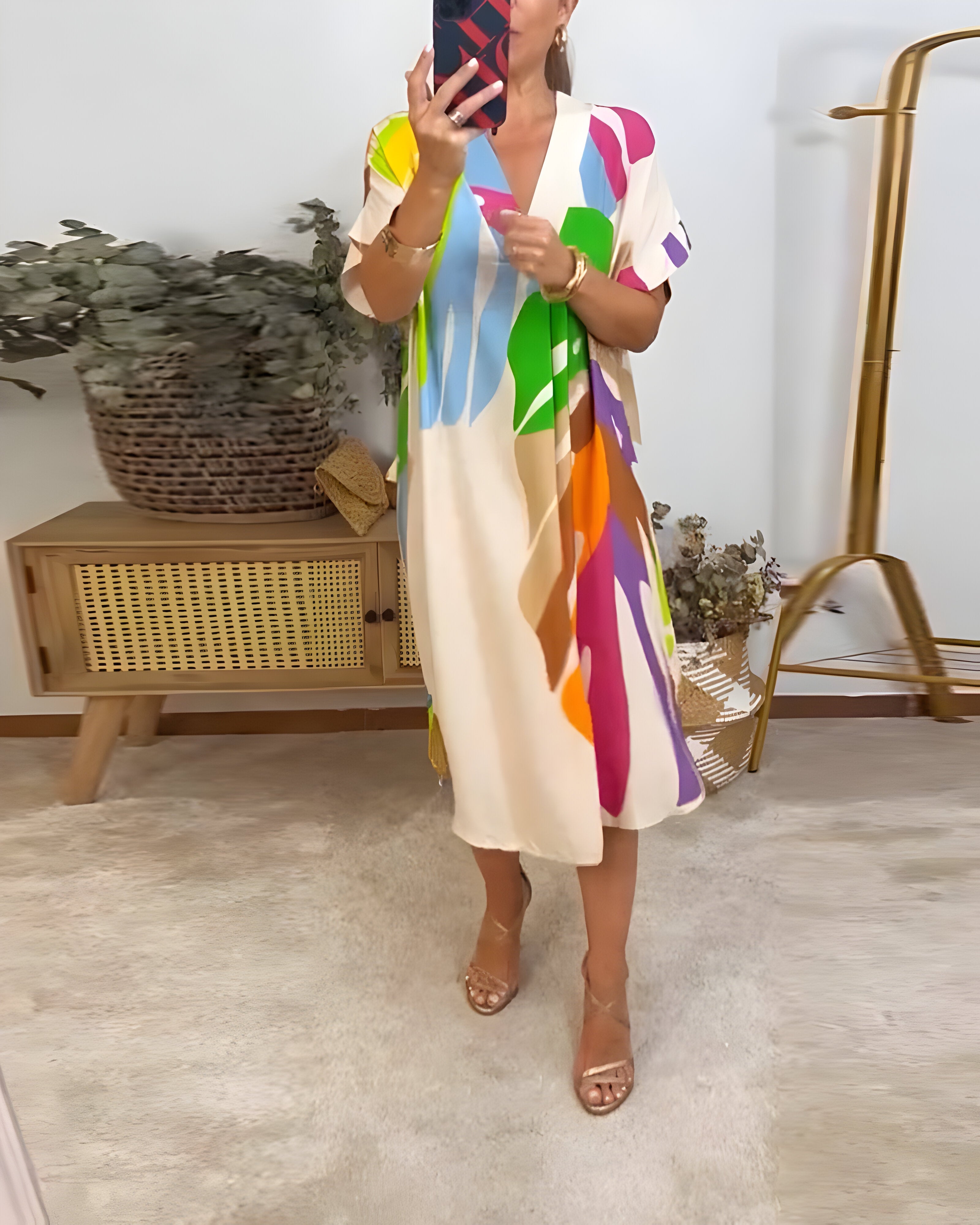 Nerissa™ - Robe décontractée à imprimé feuillage coloré pour un style frais et naturel