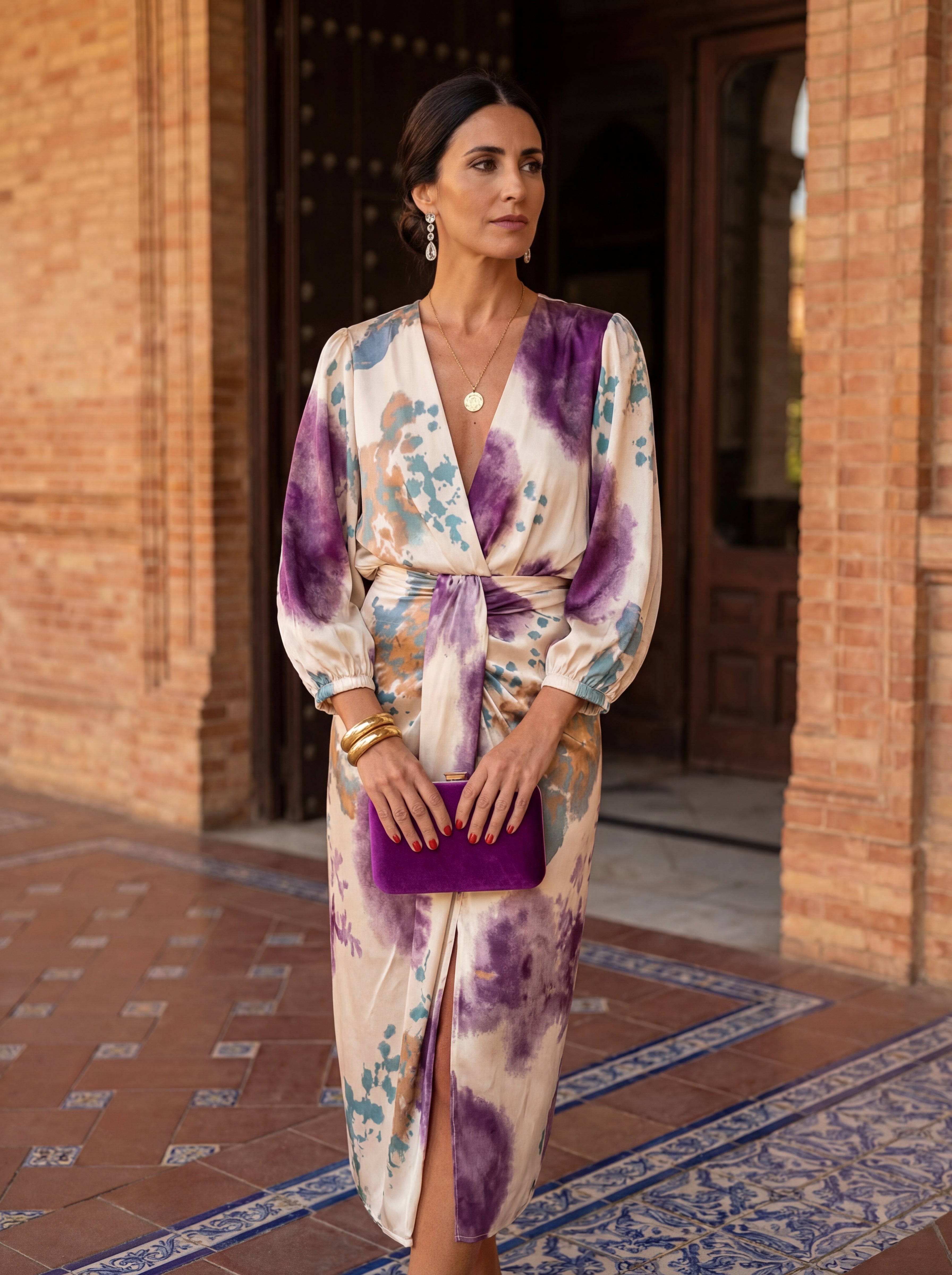 Sylthra™ - Robe Midi Femme Croisée Décolleté V Élégante Ceinture Ajustée