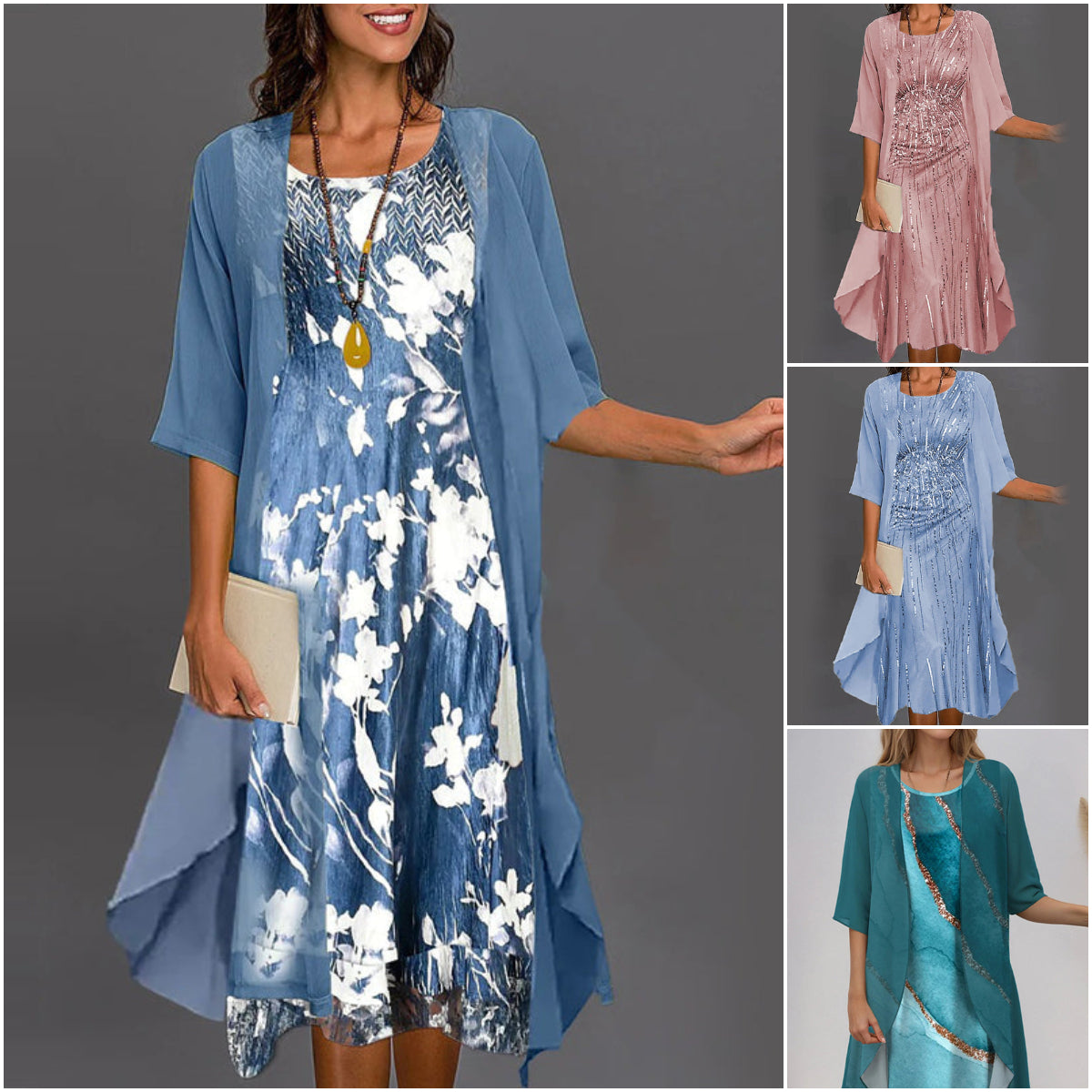 Eleny™ - Ensemble élégant de robe en chiffon floral en deux parties