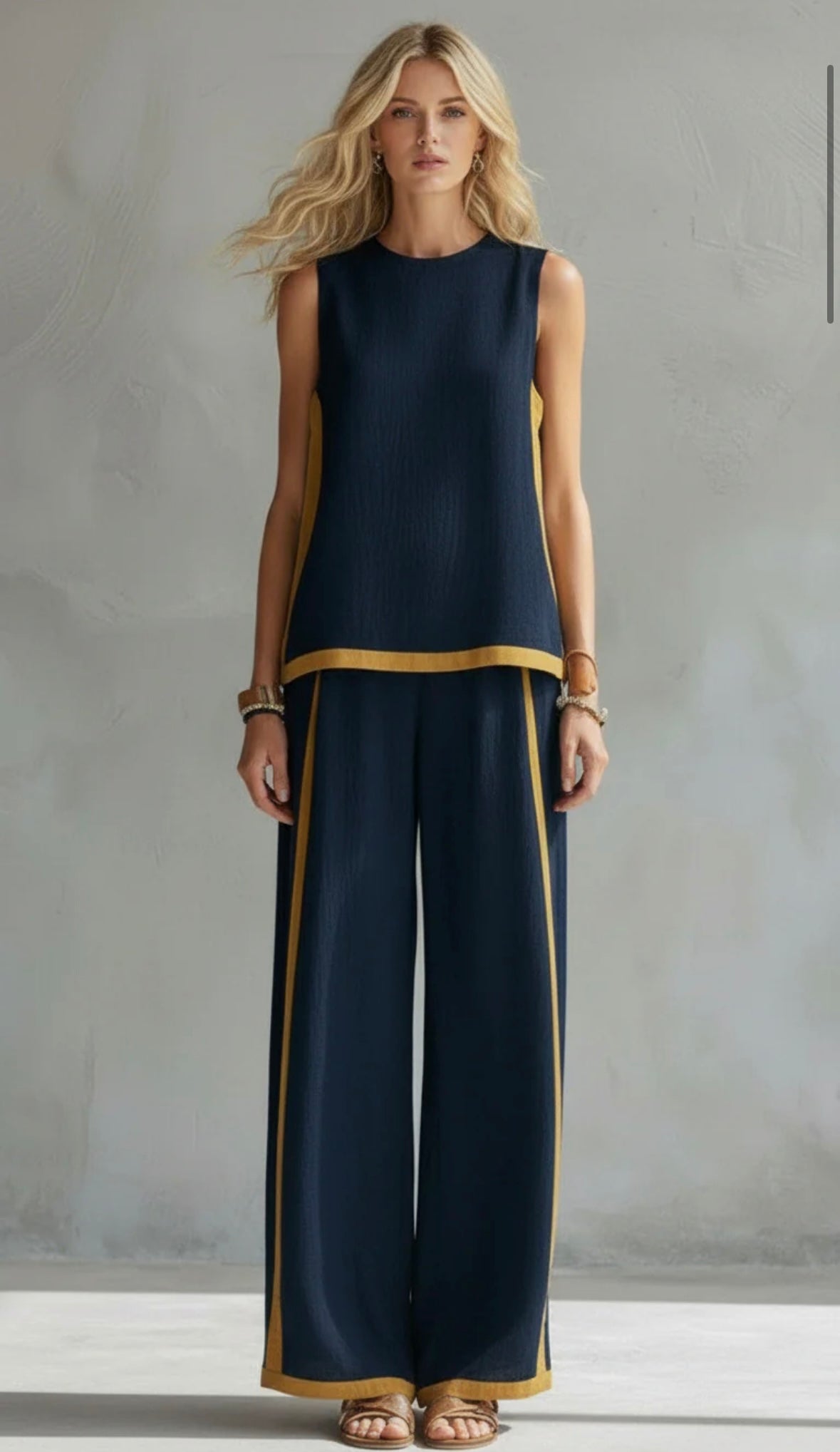 Tavindra™ - Ensemble Élégant Coton Lin Femme – Haut Sans Manches & Pantalon Large