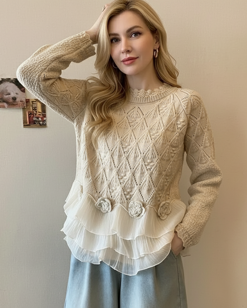 Selavellisse - Cardigan Tricoté À Volants Romantiques