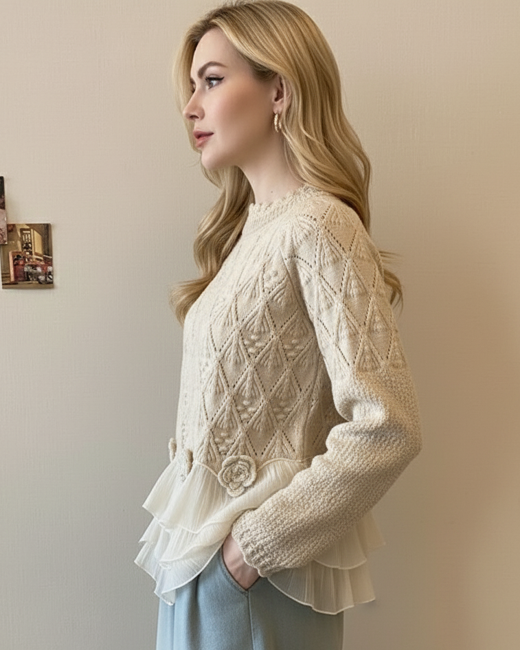 Selavellisse - Cardigan Tricoté À Volants Romantiques