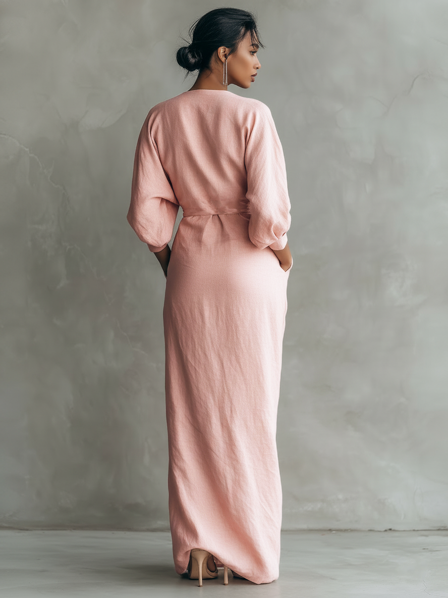 Talyvora™ - Robe maxi femme élégante en lin avec décolleté en V