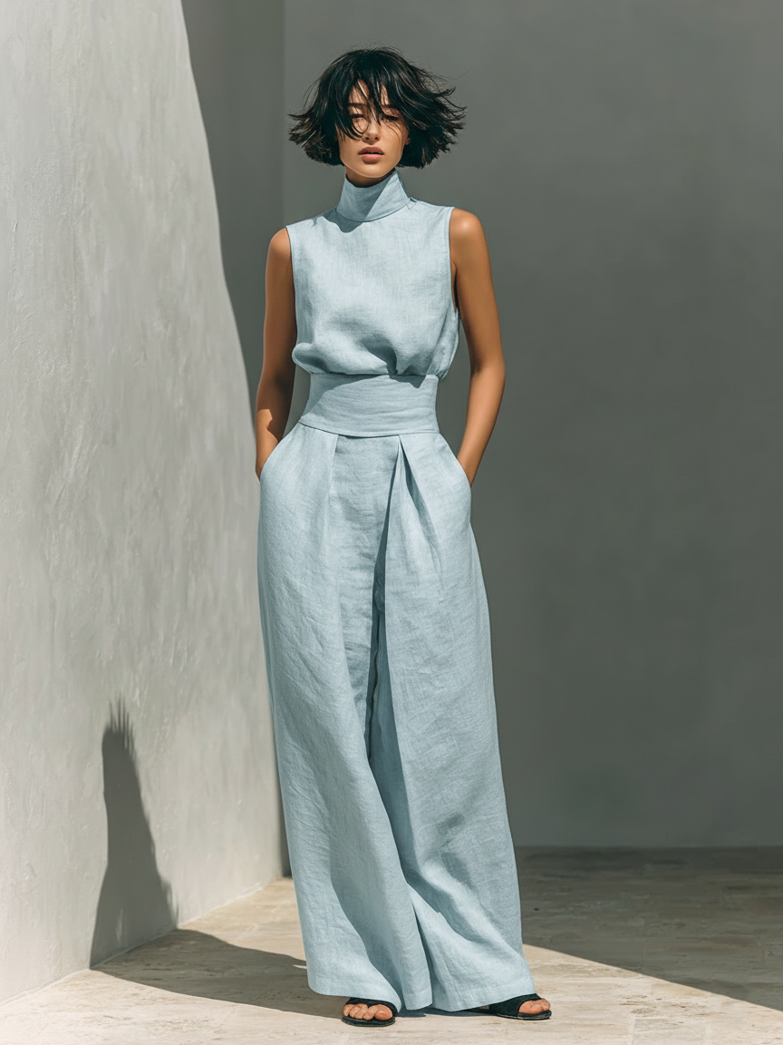 Fynelle™ - Ensemble Élégant Sans Manches & Pantalon Large Femme