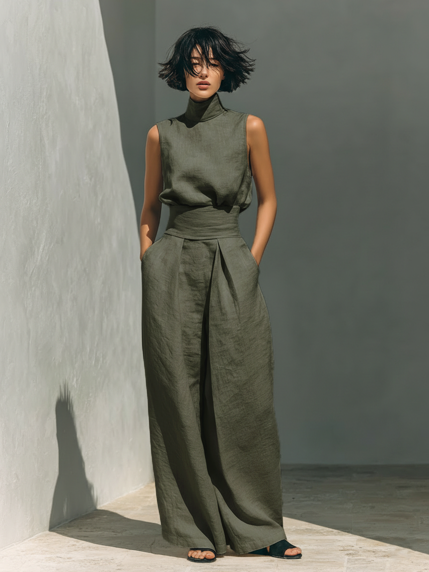 Fynelle™ - Ensemble Élégant Sans Manches & Pantalon Large Femme