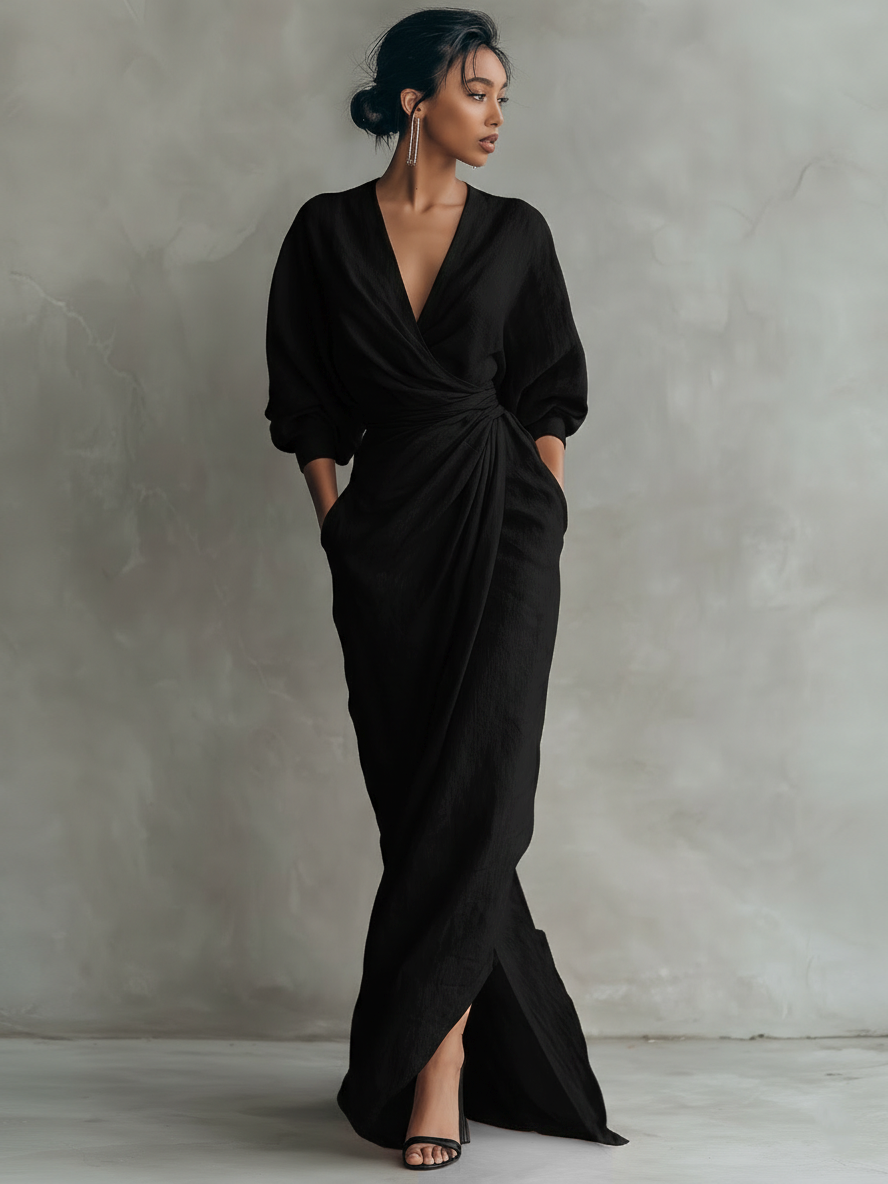 Talyvora™ - Robe maxi femme élégante en lin avec décolleté en V