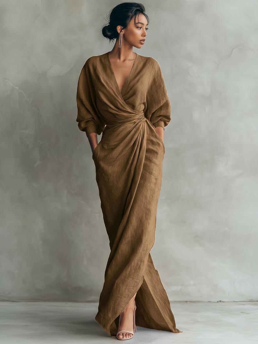 Talyvora™ - Robe maxi femme élégante en lin avec décolleté en V