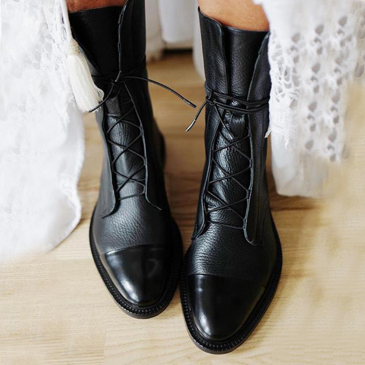 Mireille™ - Bottes en cuir verni style britannique pour femmes