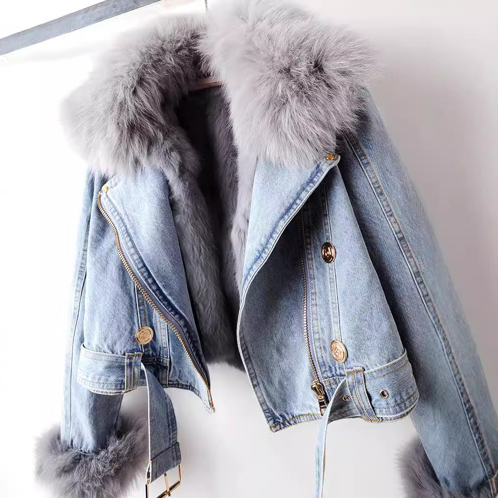 Béatrice™ - Manteau de denim en fourrure de renard doublé de luxe