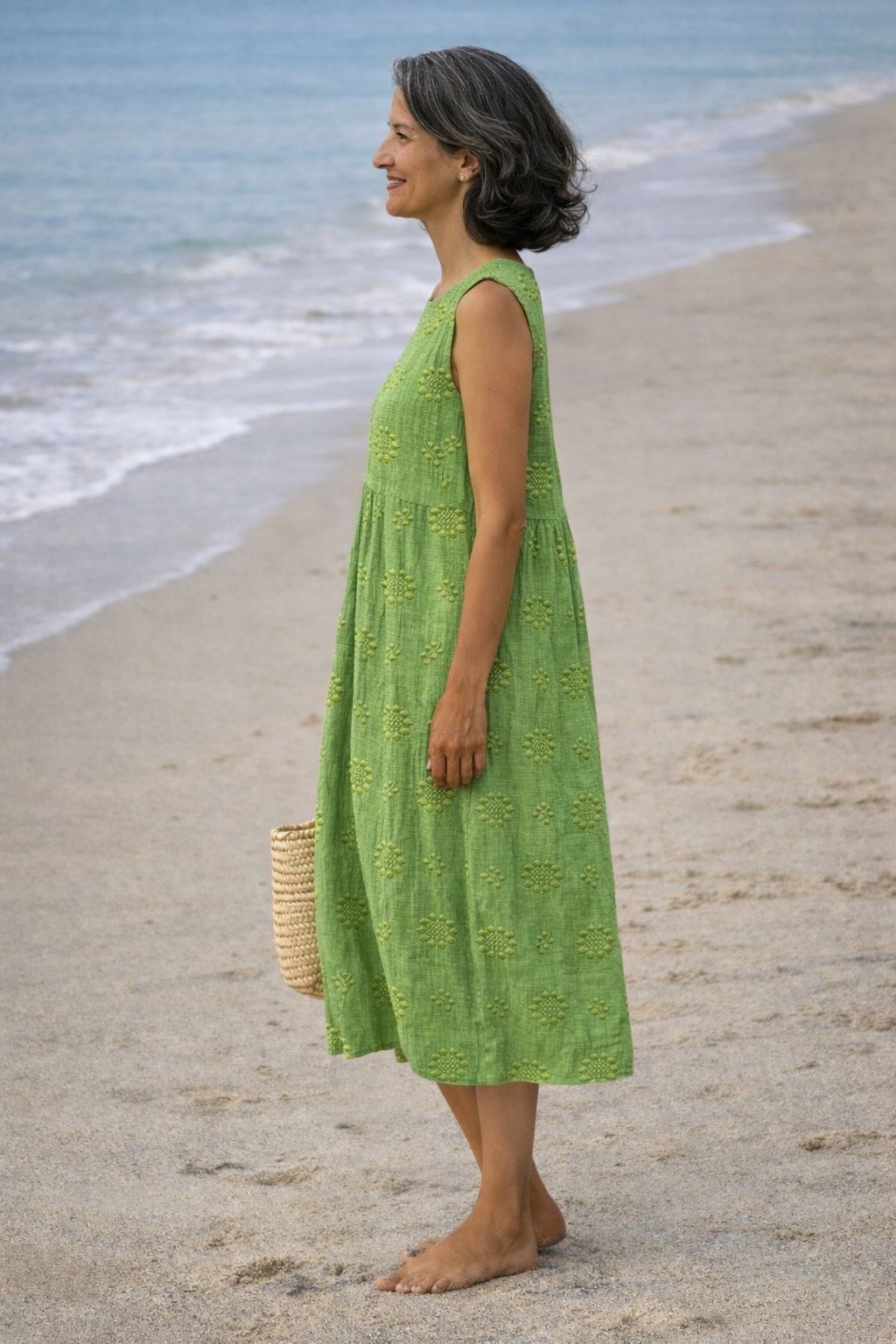 Ismeria - Robe midi femme brodée sans manches