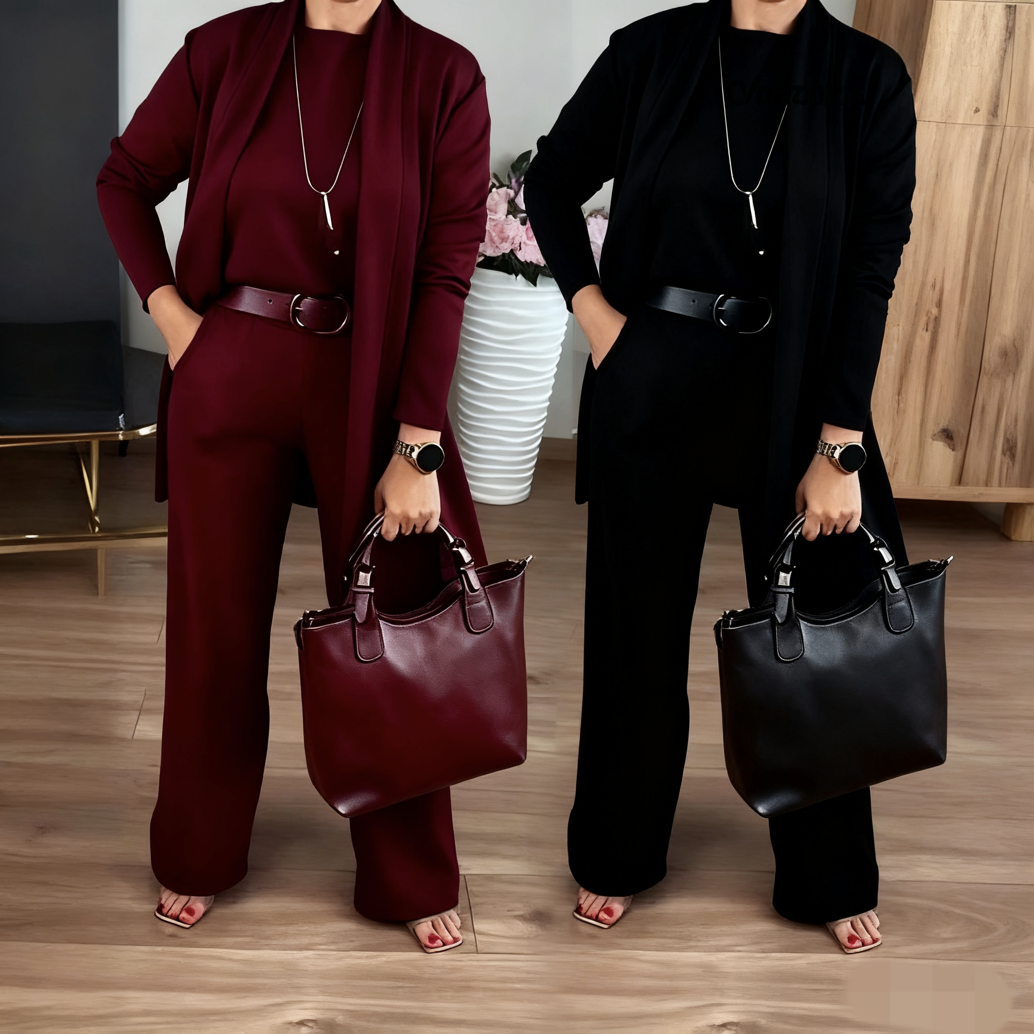 Erisandra™ - Ensemble 3 pièces élégant avec cardigan long, top et pantalon