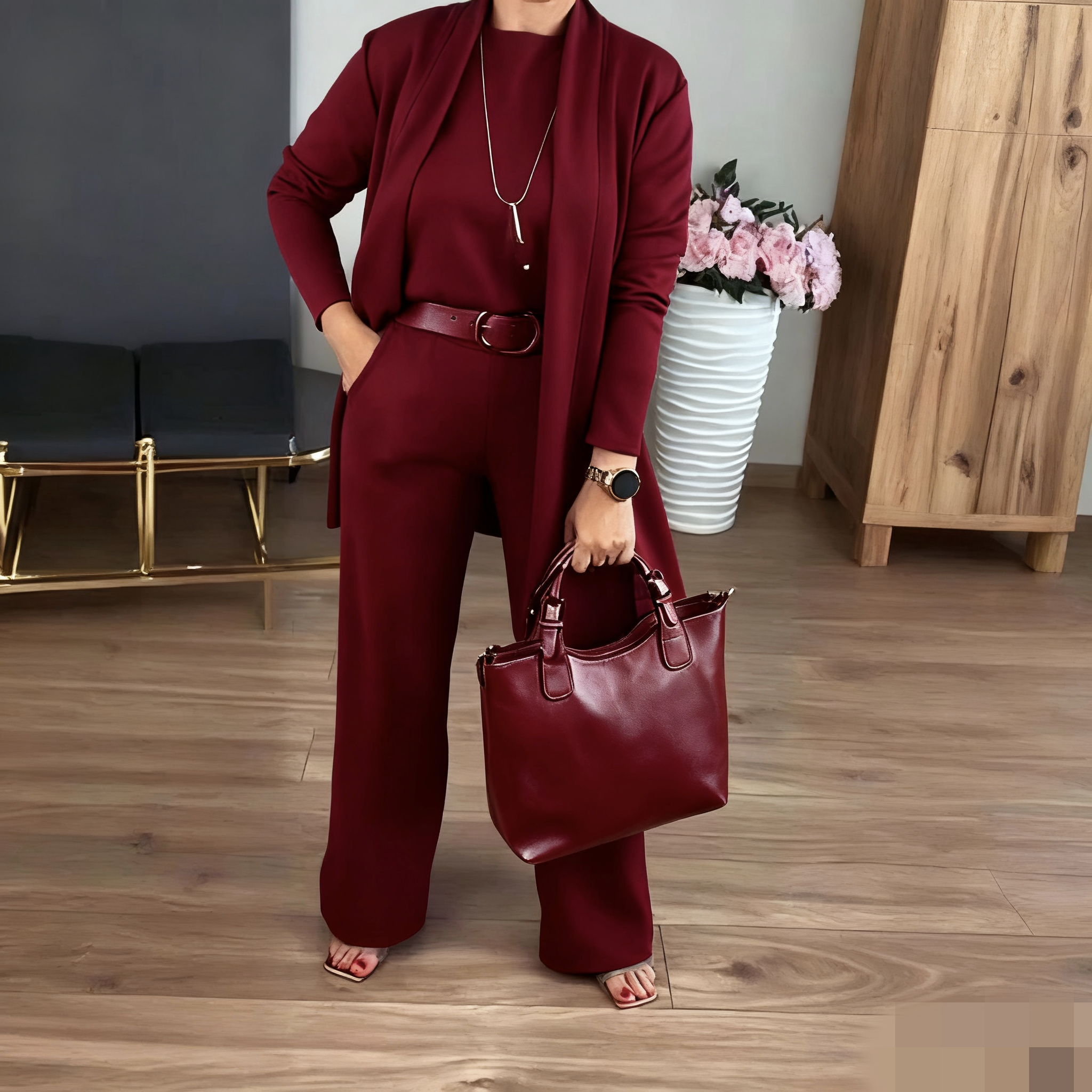 Erisandra™ - Ensemble 3 pièces élégant avec cardigan long, top et pantalon