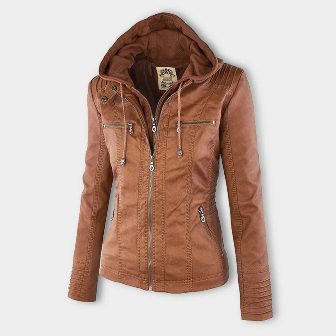 Rieke - Veste femme en similicuir à capuche et fermeture éclair