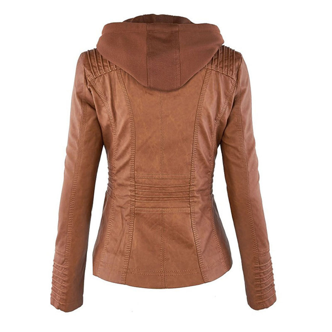 Rieke - Veste femme en similicuir à capuche et fermeture éclair