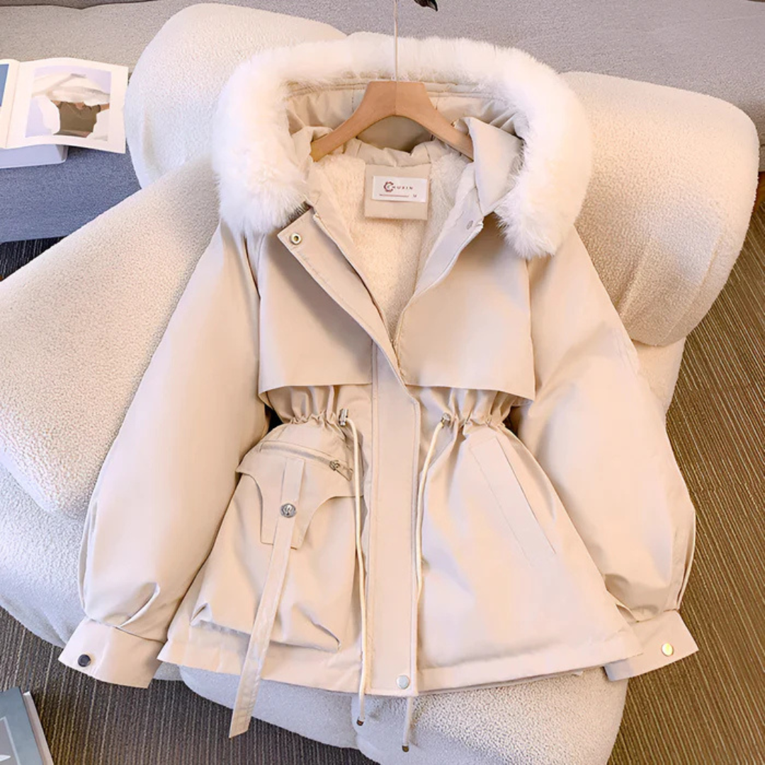 Klasien - Veste d’hiver femme matelassée à capuche fourrée et taille ajustable