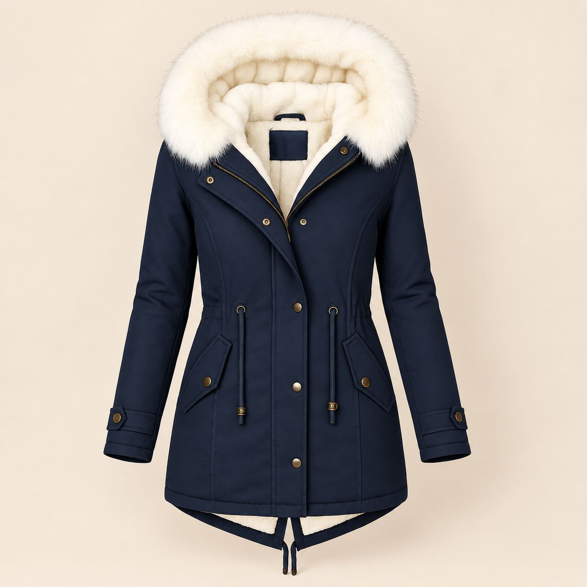 Charline - Parka longue femme à capuche et taille ajustable