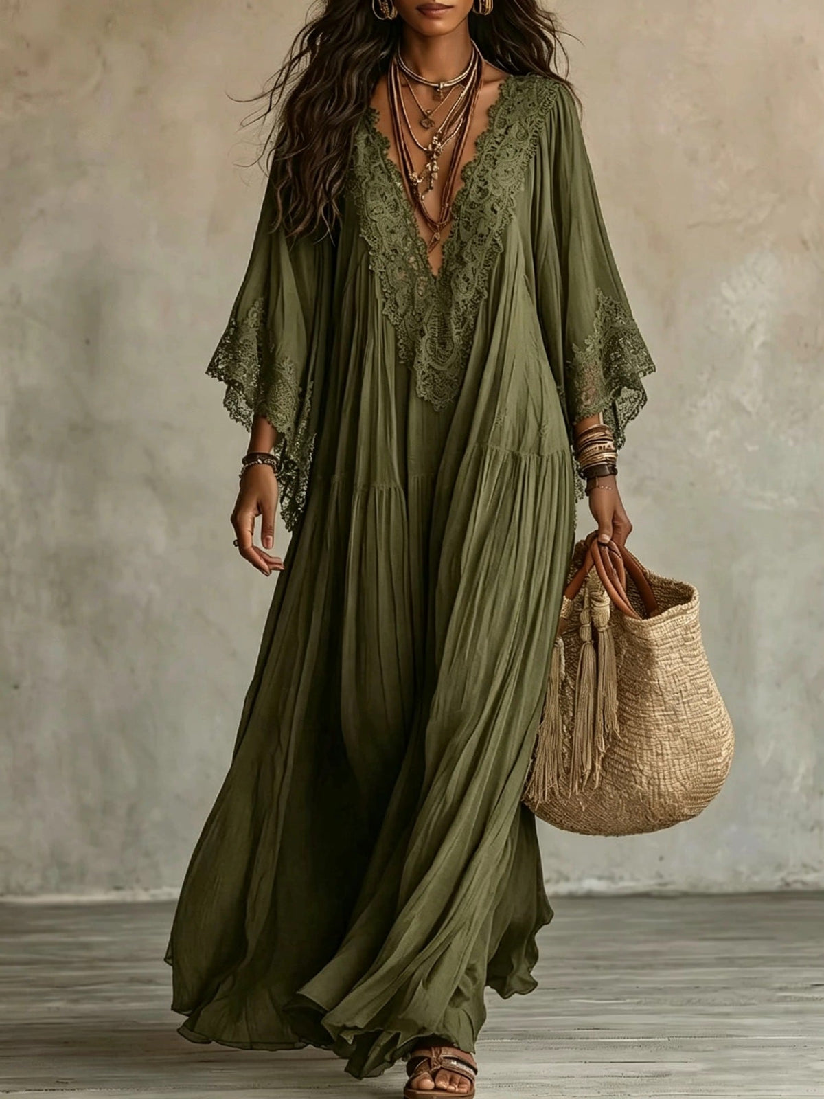 Juul - Robe maxi femme bohème fluide avec dentelle raffinée