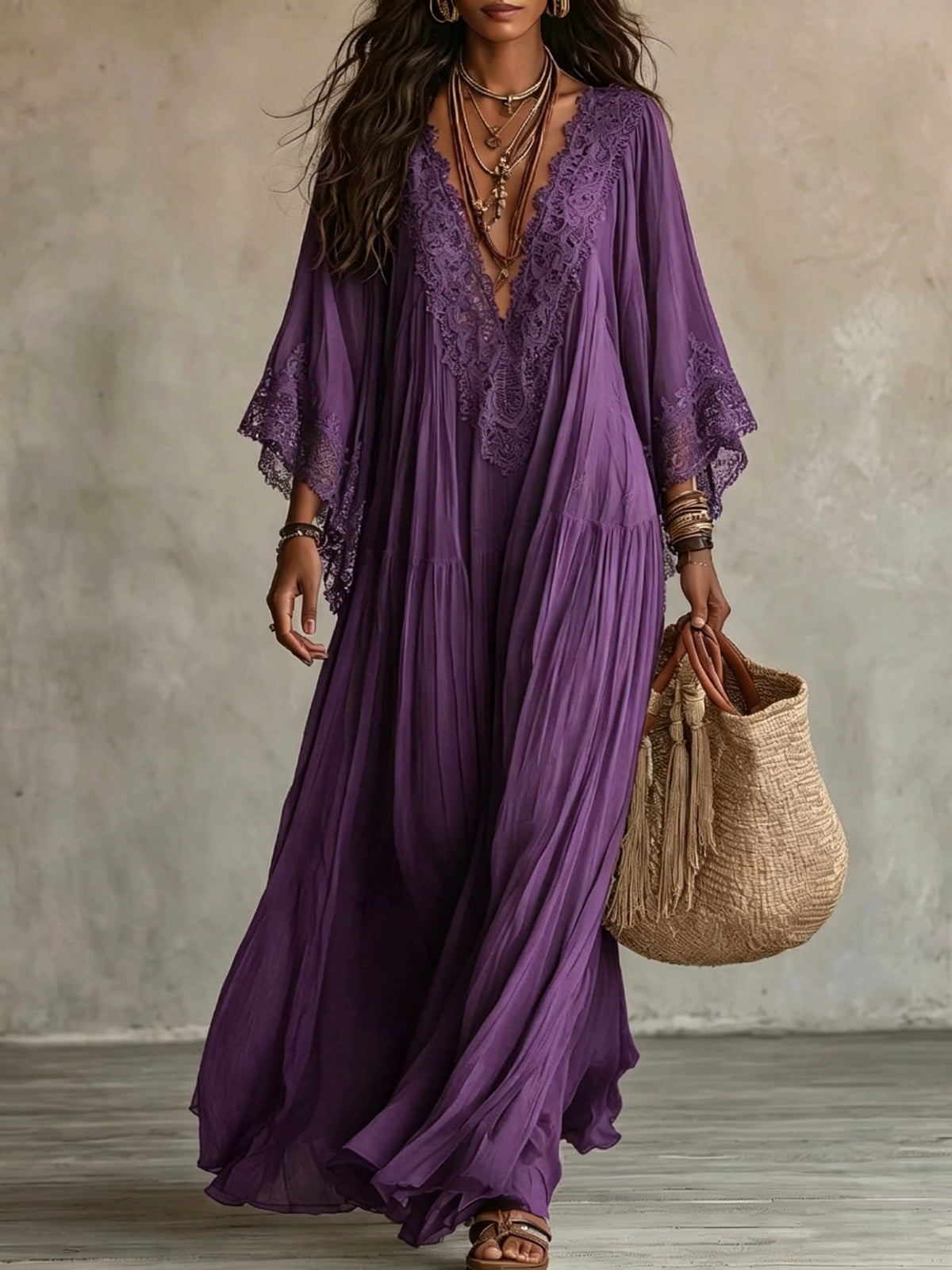 Juul - Robe maxi femme bohème fluide avec dentelle raffinée