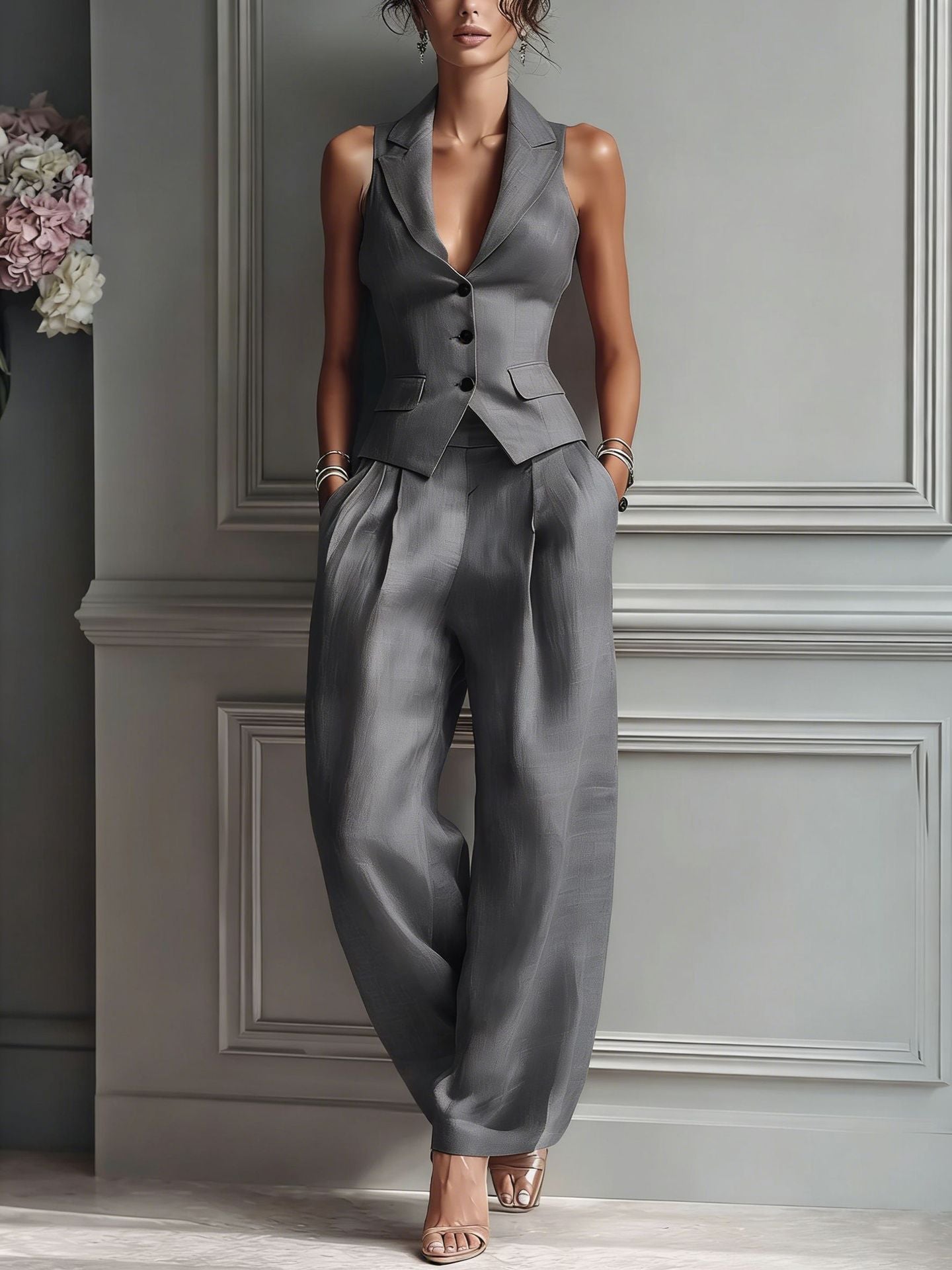 Coryntha™ - Ensemble femme deux pièces décolleté V avec boutons