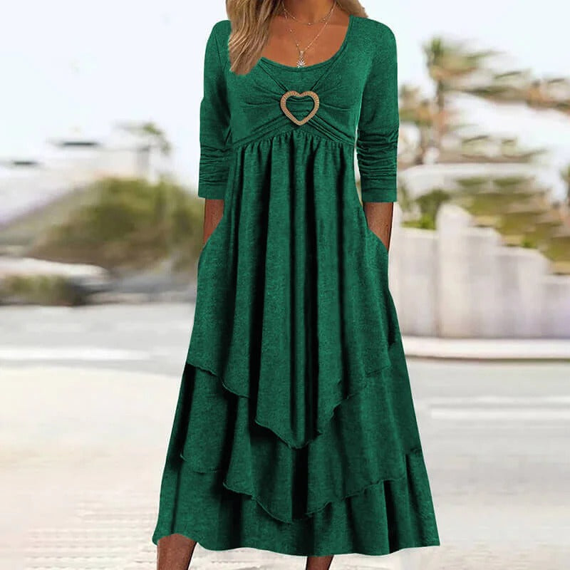 Joline - Robe midi femme superposée avec détail cœur
