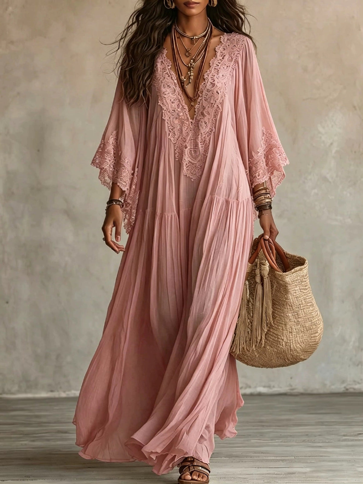 Juul - Robe maxi femme bohème fluide avec dentelle raffinée