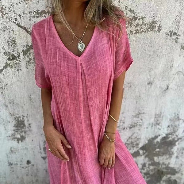 Fiorina™ - Robe Ample en Coton et Lin au Col V