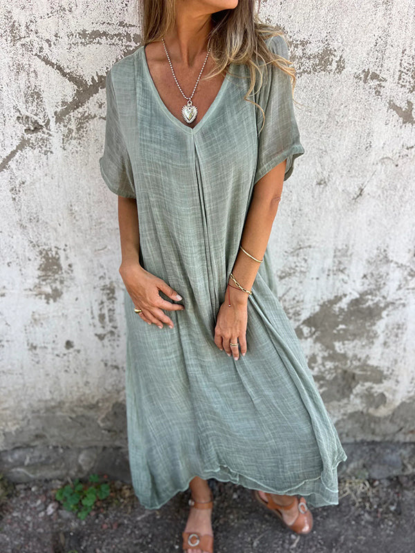 Fiorina™ - Robe Ample en Coton et Lin au Col V