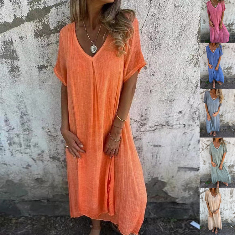 Fiorina™ - Robe Ample en Coton et Lin au Col V