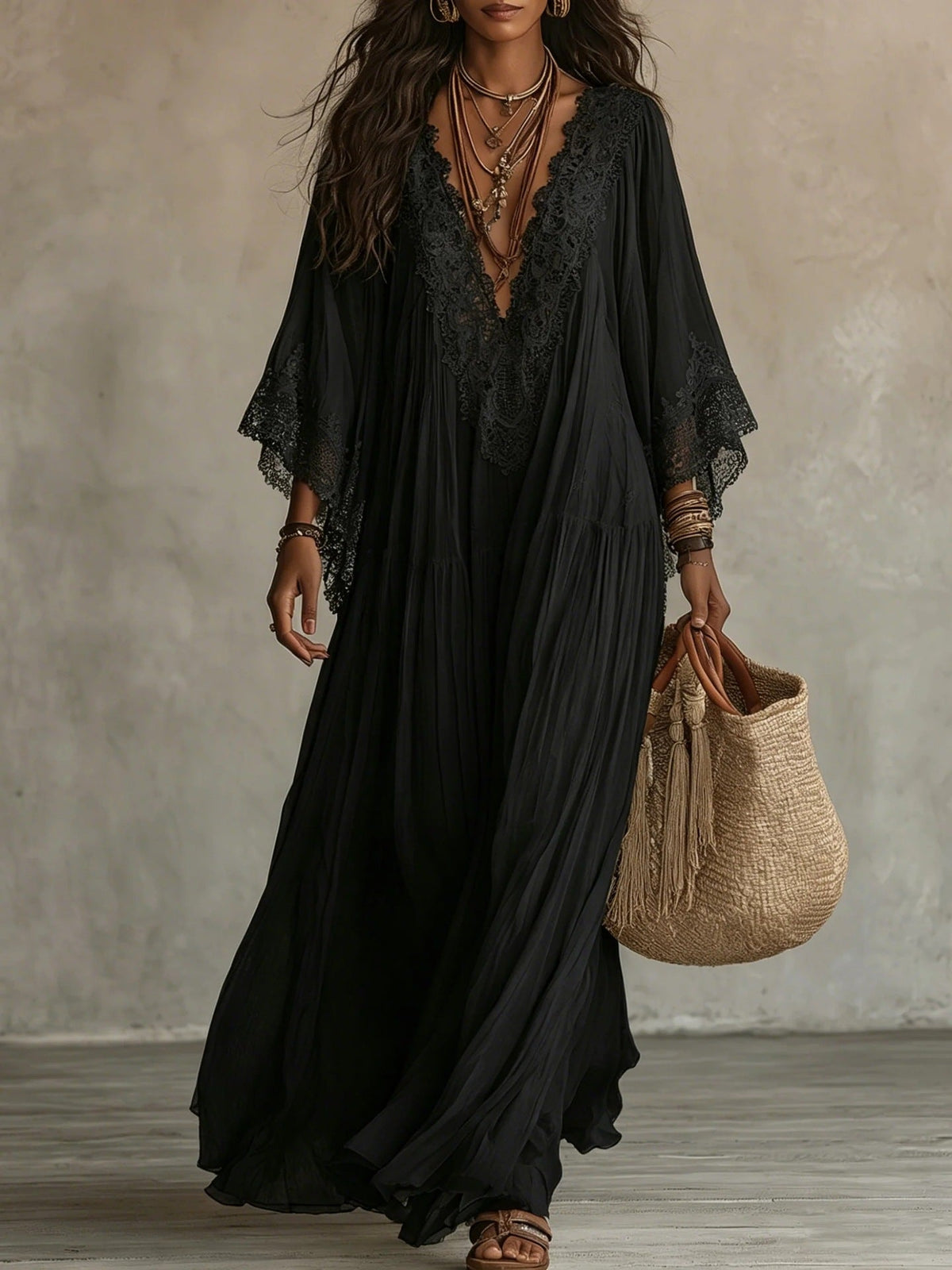 Juul - Robe maxi femme bohème fluide avec dentelle raffinée