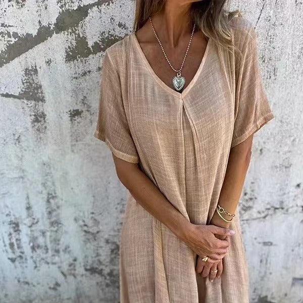 Fiorina™ - Robe Ample en Coton et Lin au Col V