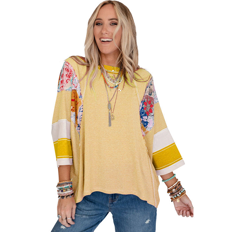 Mirelya™ - Haut Batwing Patchwork Léger