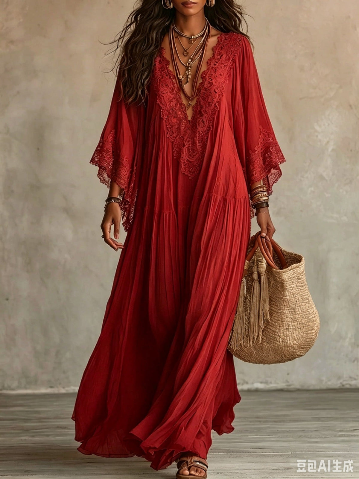 Juul - Robe maxi femme bohème fluide avec dentelle raffinée