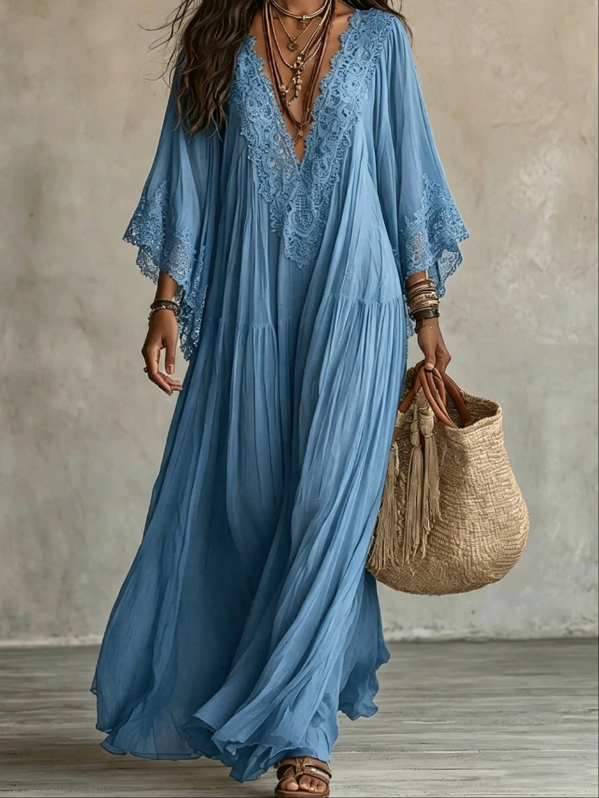 Juul - Robe maxi femme bohème fluide avec dentelle raffinée