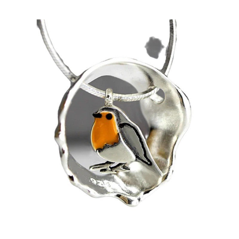 Kaelia - Collier femme avec pendentif rouge-gorge argenté