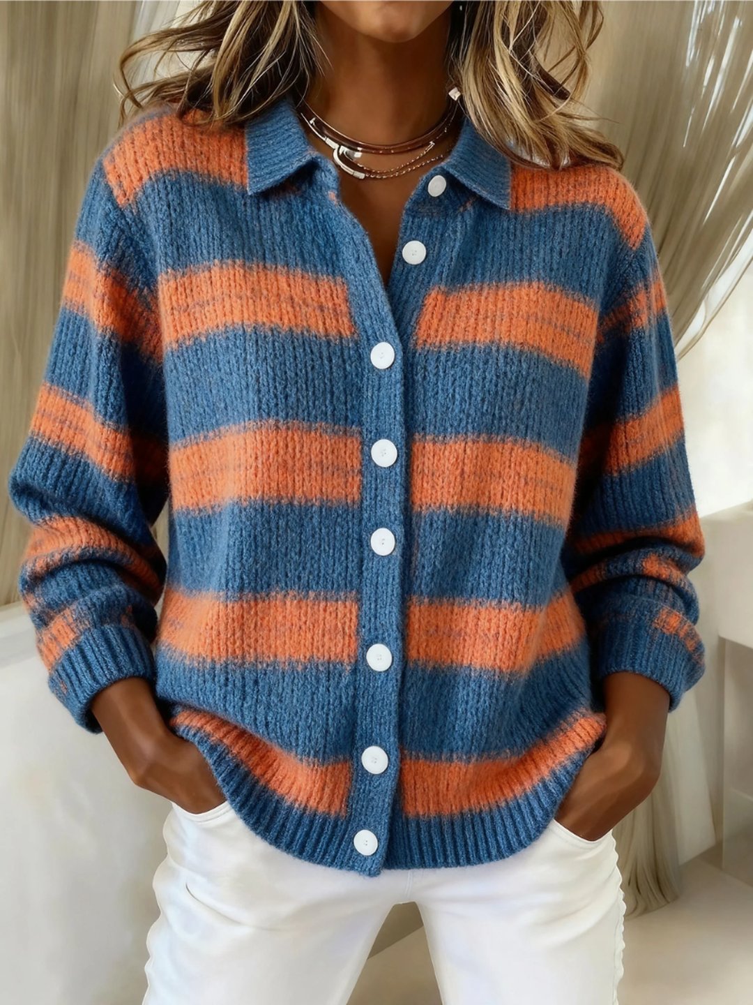 Sidonia - Cardigan femme en maille rayée avec boutons