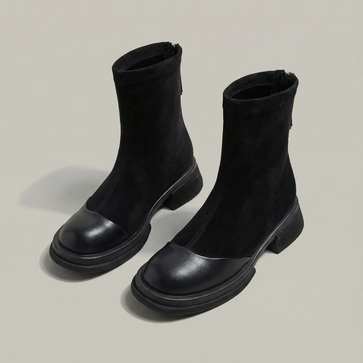 Dientje - Bottines femme à bout rond et talon bas avec fermeture zippée