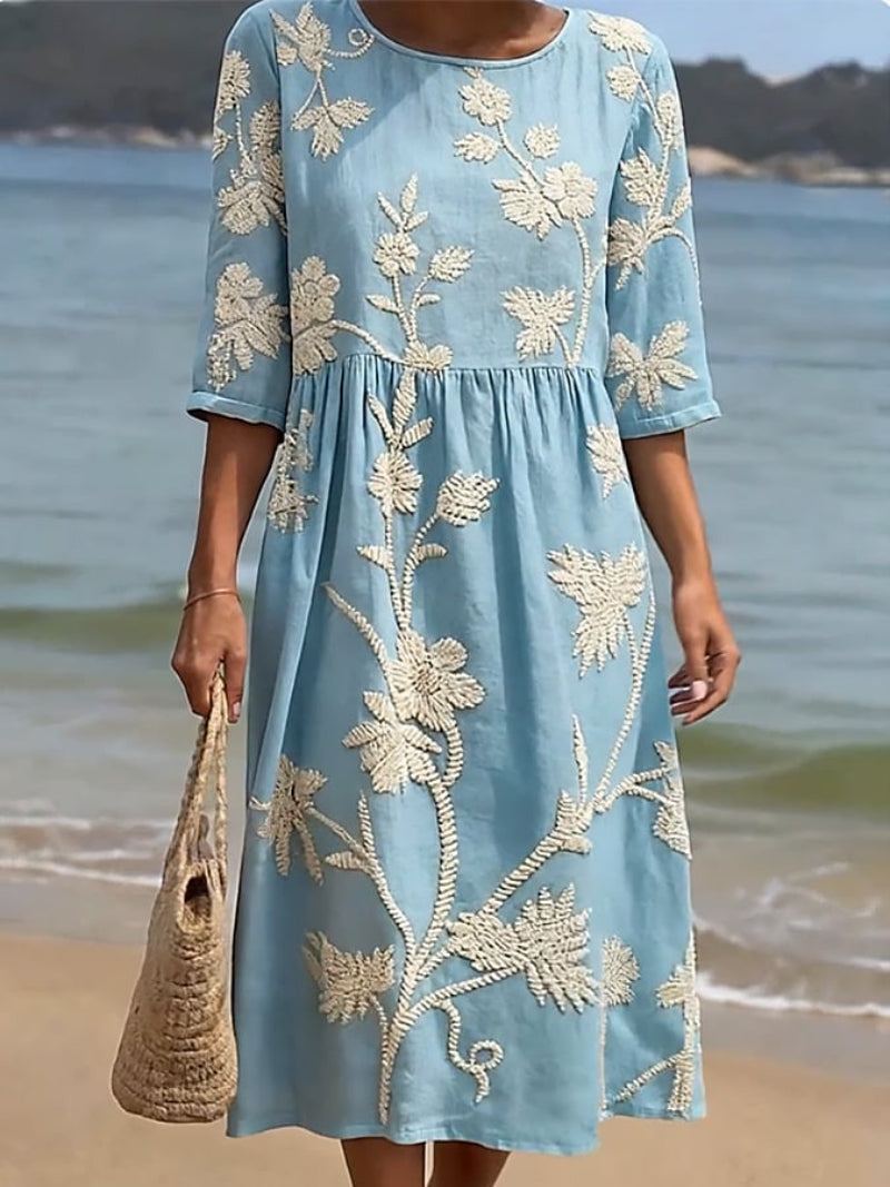 Delyth™ - Robe Midi Fluide Brodée Style Vintage Élégant
