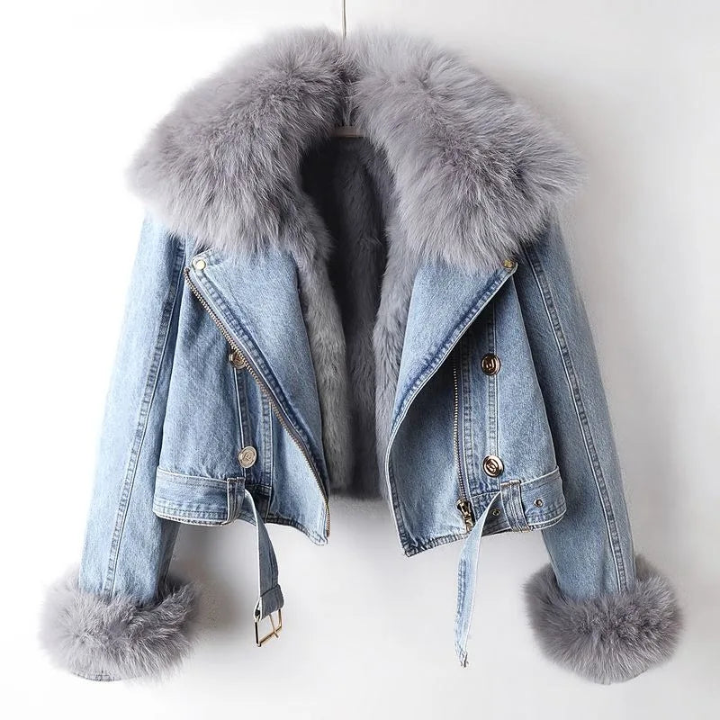 Béatrice™ - Manteau de denim en fourrure de renard doublé de luxe