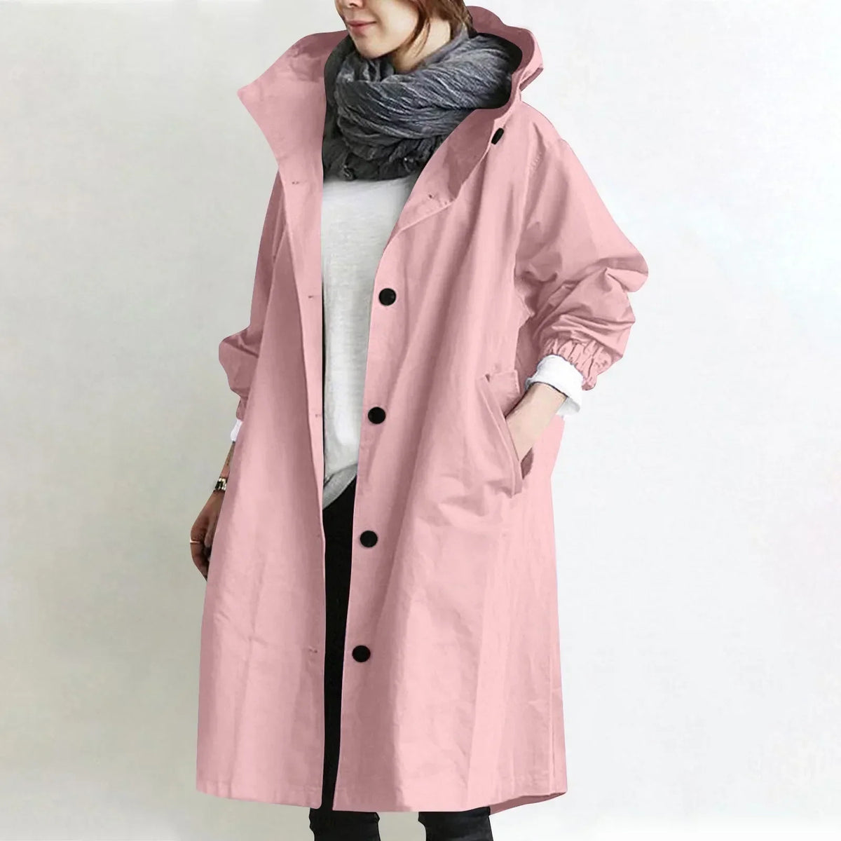 Bregtje - Trench long femme à capuche et boutons avec poches