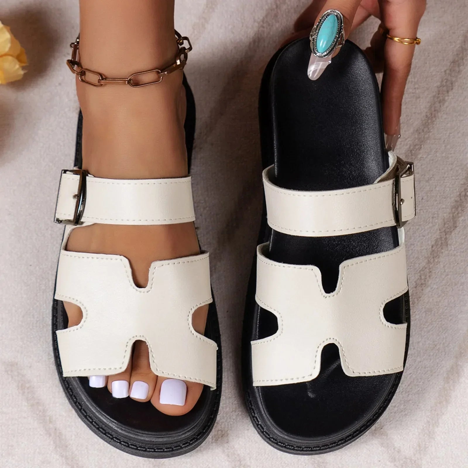 Kassina™ - Sandales en cuir végétal confortables et élégantes