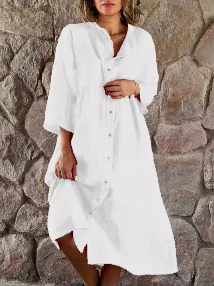 Gertrude™ - Robe Chemise en Coton et Lin