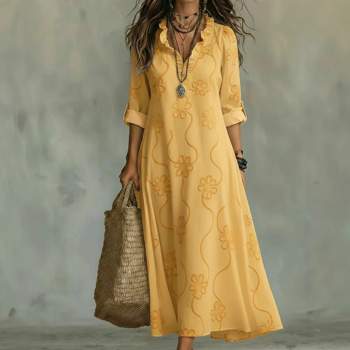 Florisse - Robe longue femme brodée à coupe fluide