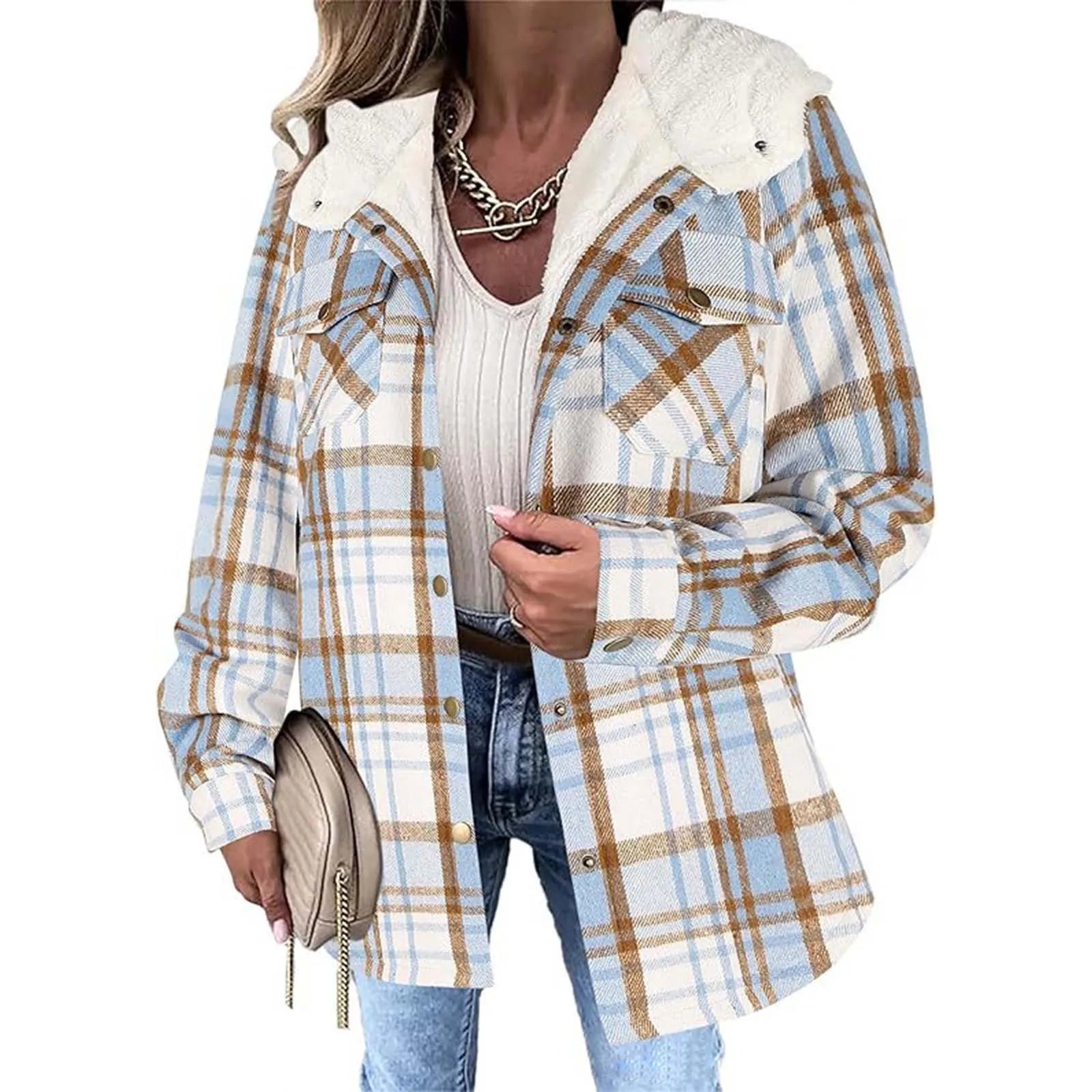 Agathe™ - Veste à Carreaux Doublée Polaire avec Capuche